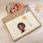 Personalised Cartoon Fashion Girl Birth Flower Tote Bag with Front Pocket Wedding Birthday Gift for Women Girls