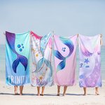 Personalised Glitter Fantasy Mermaid Quick Dry Oversized Microfiber Beach Towel with Name Summer Travel Essential Birthday Gift for Girls