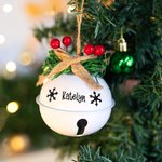 Personalizzato fiocco di neve Jingle Bell Holly Berry Spago Ornamento con nome inciso Albero di Natale Decor Festa regalo per bambini famiglia