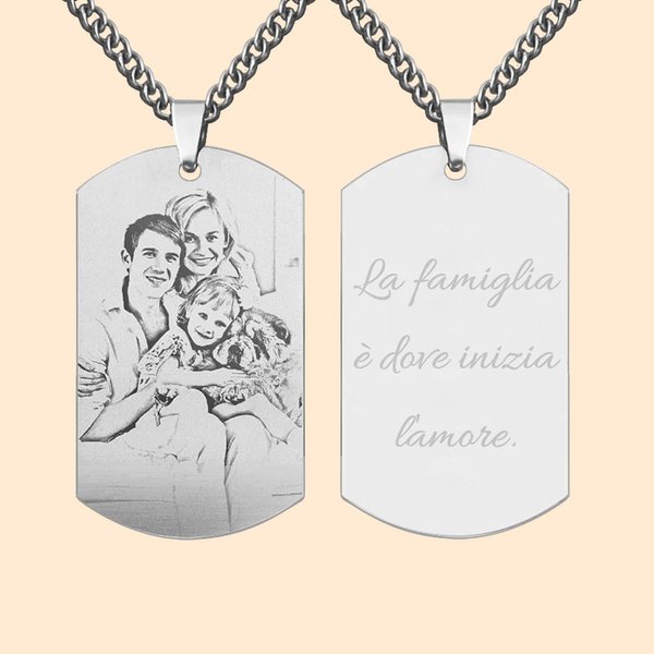 Collana personalizzata in acciaio in titanio con foto e testo incisi, festa del papà - Regalo di compleanno e anniversario per uomini o famiglia