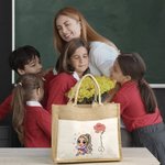 Personalised Cartoon Fashion Girl Birth Flower Tote Bag with Front Pocket Wedding Birthday Gift for Women Girls