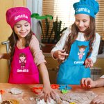 Personalized Cartoon Boys Girls Adjustable Apron Chef Hat Set with Pocket Cooking Baking Birthday Gift for Kids
