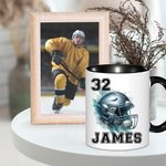 Personalised Neon Dynamic Hockey Design 11oz Ceramic Mug with Name and Number Birthday Sports Gift for Hockey Players Lovers