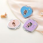Personalised Cartoon Girl Birth Flower Compact Heart Oval Square Mirror with Name Portable Birthday Wedding Party Gift for Women