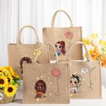 Personalised Cartoon Fashion Girl Birth Flower Tote Bag with Front Pocket Wedding Birthday Gift for Women Girls