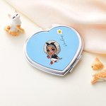 Personalised Cartoon Girl Birth Flower Compact Heart Oval Square Mirror with Name Portable Birthday Wedding Party Gift for Women