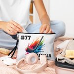 Personalized Neon Dynamic Hockey Design Linen Wristlet Makeup Bag with Name Birthday Sports Gift for Hockey Players Lovers