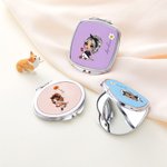 Personalised Cartoon Girl Birth Flower Compact Heart Oval Square Mirror with Name Portable Birthday Wedding Party Gift for Women