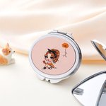 Personalised Cartoon Girl Birth Flower Compact Heart Oval Square Mirror with Name Portable Birthday Wedding Party Gift for Women