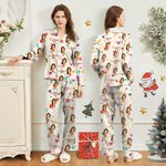 Personalisiertes Cartoon Gesicht-Foto Schlafanzug Set Langarm Schlafshirt mit Kubakragen Schlafhose mit Kordelzug Urlaub Geschenk für Familie Kinder