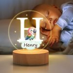 Personalisiertes Süßes Waldtier LED-Nachtlicht mit Initiale Namen Holzsockel Kinderzimmer Deko Geburtstag Geschenk für Baby Kinder