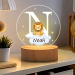 Personalisiertes Süßes Waldtier LED-Nachtlicht mit Initiale Namen Holzsockel Kinderzimmer Deko Geburtstag Geschenk für Baby Kinder