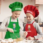 Personalized Cartoon Boys Girls Adjustable Apron Chef Hat Set with Pocket Cooking Baking Birthday Gift for Kids