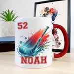 Personalised Neon Dynamic Hockey Design 11oz Ceramic Mug with Name and Number Birthday Sports Gift for Hockey Players Lovers