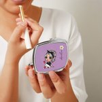 Personalised Cartoon Girl Birth Flower Compact Heart Oval Square Mirror with Name Portable Birthday Wedding Party Gift for Women