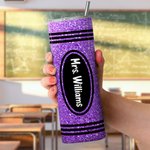 Personalisierte niedlichen Cartoon-Charakter Faux Glitter Crayon Design 20oz Skinny Becher mit Namen und Stroh zurück zu Schule Dankeschön Geschenk fü