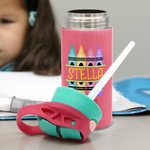Spersonalizowana wielokolorowa butelka na wodę dla dzieci Crayon 12oz z silikonową słomką Powrót do szkoły Akcesoria outdoorowe Prezent dla dzieci