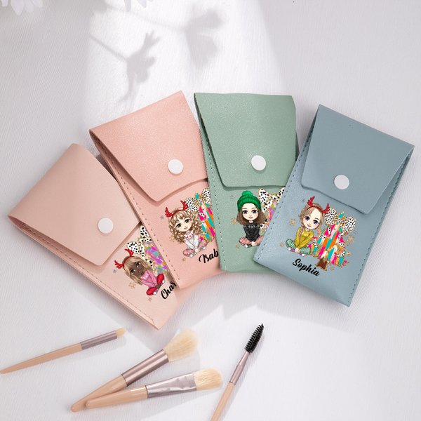 Pochette de pinceaux de maquillage personnalisée avec nom et arbre de Noël 8 Pinceaux de maquillage essentiels de voyage Cadeau de Noël pour un(e) ami(e)