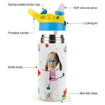 Personalized Cute Colourful Cartoon Graffiti Letter Photo Water Bottle with Name and Initial Birthday Back to School Gift for Kids