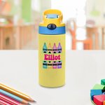 Spersonalizowana wielokolorowa butelka na wodę dla dzieci Crayon 12oz z silikonową słomką Powrót do szkoły Akcesoria outdoorowe Prezent dla dzieci