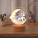 Gepersonaliseerd Fantasie Eenhoorn Dromerige Maan LED Nachtlampje met Houten Voet Naam Babykamer Decoratie Verjaardag Babyshower Cadeau voor Meisjes