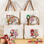Personalised Glitter Dalmatian Coquette Bow Colourful Christmas Tree Cartoon Leather Handle Canvas Tote Bag with Name Christmas Gift for Women Girls