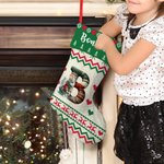 Personalised Cute Christmas Knitted Sweater Animal Hanging Christmas Stocking with Initial Home Decor Gift for Kids Family