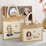 Sac en Jute Personnalisé avec Nom et Personnage de Femme Fourre-tout à Pochette en Toile Motif Papillon Cadeau d'Anniversaire pour les Femmes
