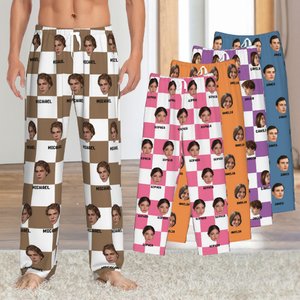 Personifierad flerfärgad karaktär foto namn gitter pyjamasbyxor med dragsko midja födelsedagspresent för kvinnor män