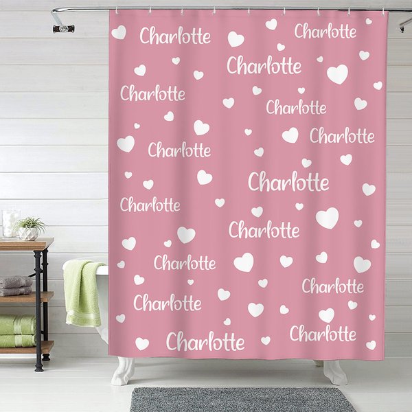 Personalised Love Heart Multiple Names Shower Curtain Set with 12 Rust Proof Grommets Housewarming Birthday Gift for Family