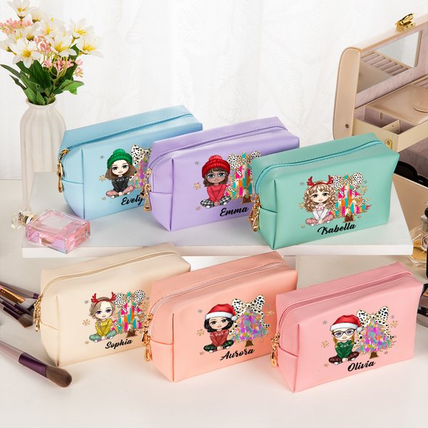 Trousse de maquillage personnalisée en forme d'arbre de Noël avec nom Cadeau d'anniversaire de Noël pour les filles et les femmes