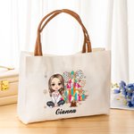 Personalised Glitter Dalmatian Coquette Bow Colourful Christmas Tree Cartoon Leather Handle Canvas Tote Bag with Name Christmas Gift for Women Girls
