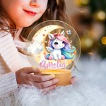Gepersonaliseerd Fantasie Eenhoorn Dromerige Maan LED Nachtlampje met Houten Voet Naam Babykamer Decoratie Verjaardag Babyshower Cadeau voor Meisjes
