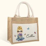 Sac en Jute Personnalisé avec Nom et Personnage de Femme Fourre-tout à Pochette en Toile Motif Papillon Cadeau d'Anniversaire pour les Femmes