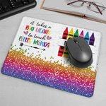 Personalized Big Heart to Teach Little Minds Colourful Crayon Faux Glitter Mouse Pad with Name Appreciation Back to School Gift for Teacher