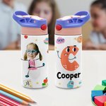 Personalized Cute Colourful Cartoon Graffiti Letter Photo Water Bottle with Name and Initial Birthday Back to School Gift for Kids