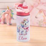 Henkilökohtainen värikäs Fantasy Unicorn 12oz eristetty nimi vesipullo silikoni olki ja kahva syntymäpäivä joululahja tytöille