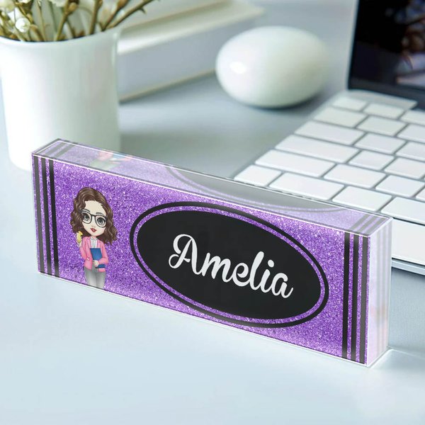 Personalized Glitter Crayon Design Acrylic Desk Name Plate Teacher Appreciation Back to School Gift for Teacher