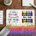 Personalized Big Heart to Teach Little Minds Colourful Crayon Faux Glitter Mouse Pad with Name Appreciation Back to School Gift for Teacher
