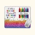 Personalized Big Heart to Teach Little Minds Colourful Crayon Faux Glitter Mouse Pad with Name Appreciation Back to School Gift for Teacher