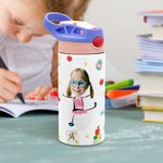 Personalized Cute Colourful Cartoon Graffiti Letter Photo Water Bottle with Name and Initial Birthday Back to School Gift for Kids