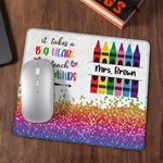 Personalized Big Heart to Teach Little Minds Colourful Crayon Faux Glitter Mouse Pad with Name Appreciation Back to School Gift for Teacher