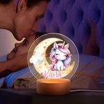 Gepersonaliseerd Fantasie Eenhoorn Dromerige Maan LED Nachtlampje met Houten Voet Naam Babykamer Decoratie Verjaardag Babyshower Cadeau voor Meisjes