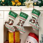 Personalised Cute Christmas Knitted Sweater Animal Hanging Christmas Stocking with Initial Home Decor Gift for Kids Family