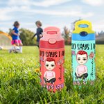 Henkilökohtainen sarjakuvahahmo syntymä kukka 12oz Kid vesipullo nimi Raamatun jae kaste syntymäpäivälahja tytöille pojat