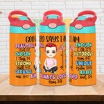Henkilökohtainen sarjakuvahahmo syntymä kukka 12oz Kid vesipullo nimi Raamatun jae kaste syntymäpäivälahja tytöille pojat
