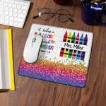 Personalized Big Heart to Teach Little Minds Colourful Crayon Faux Glitter Mouse Pad with Name Appreciation Back to School Gift for Teacher