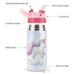 Henkilökohtainen värikäs Fantasy Unicorn 12oz eristetty nimi vesipullo silikoni olki ja kahva syntymäpäivä joululahja tytöille