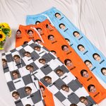 Personalized Multicolor Character Photo Name Lattice Pajama Pants with Drawstring Waist Birthday Gift for Women Men