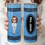 Personalisierte niedlichen Cartoon-Charakter Faux Glitter Crayon Design 20oz Skinny Becher mit Namen und Stroh zurück zu Schule Dankeschön Geschenk fü